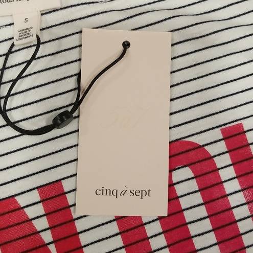 Bonjour 💕CINQ A SEPT💕 Boatneck Striped Graphic Tee ~  Black & White Small S NWT