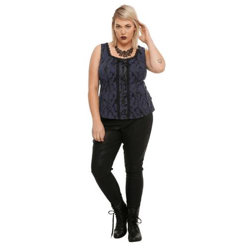 Tripp NYC TRIPP Navy Blue & Black Floral Lace-Up Corset Plus Size, 4X