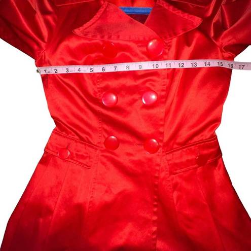 Bebe  RED SATIN DOUBLE BREASTED PEPLUM PEACOAT WOMEN SIZE XS 3/4 SLEEVES POCKETS
