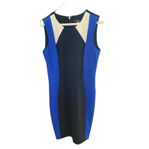 Tommy Hilfiger  Dress Size 8 Blue Black Color Block Sheath Crepe Scuba Stretch