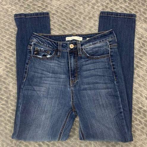 KanCan USA KanCan High Rise Destructed Cropped Dark Wash Jean Size 26