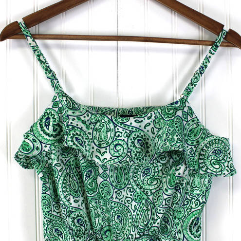 Tommy Hilfiger  Womens S Paisley Ruffled Tank Top Green Blue Preppy Boho Feminine