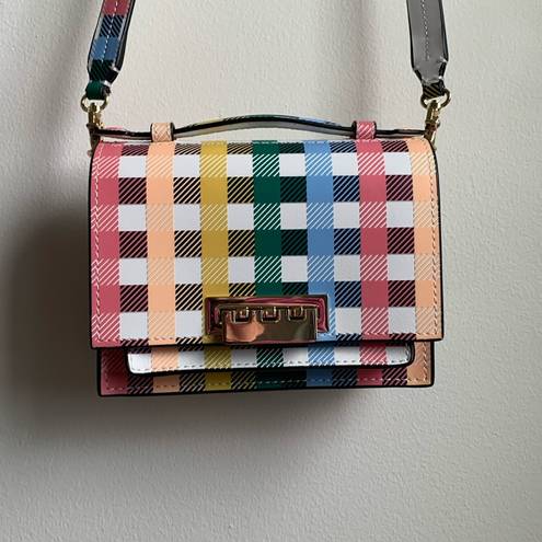 Zac Posen ZAC  Earthette Mini Accordion Multicolored Gingham Leather Crossbody