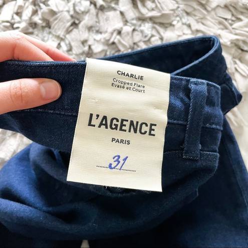 L'Agence NWT L’AGENCE Charlie Cropped Flare Dark Blue Indigo Distressed Size 31