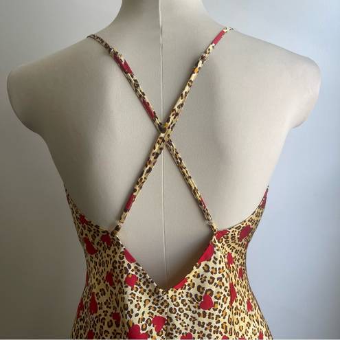 Frederick's of Hollywood Vintage Y2K  Cheetah Heart Print Satin Slip Dress Small