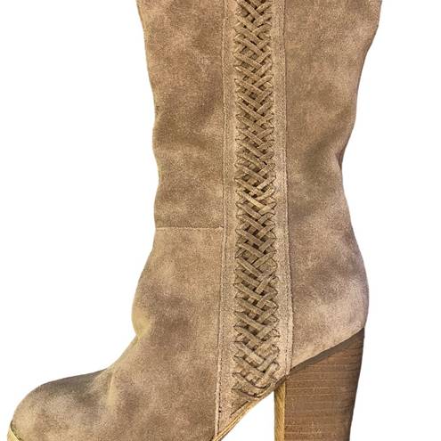 sbicca  Gusto Boots Leather Over the Knee 7 Chunky Heel Western Boho Prairie Tie