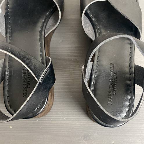 American Eagle  Crossover Platform Wedge Sandal NWOT Black Size 9