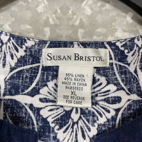 Susan Bristol  Black & White Floral Linen Blend Sleeveless Top - Size XL - Blouse