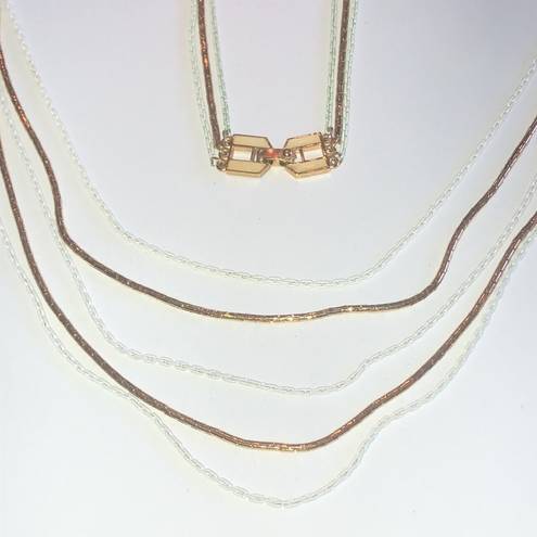 Monet  Vintage Gold Tone & Off White Enamel Multi Strand Retro Boho Necklace