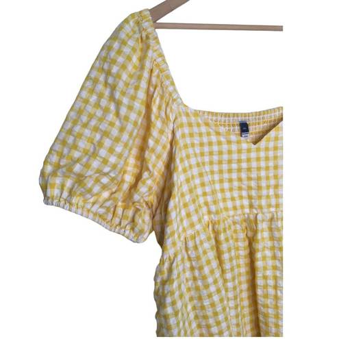 Old Navy  Dress Womens XXL Seersucker Sweetheart Neck Gingham Puff Sleeve Yellow