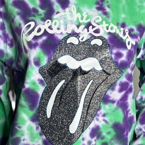 ASOS  Sweatshirt Womens 4 Rolling Stones Purple Green Tie Dye Silver Glitter Lips