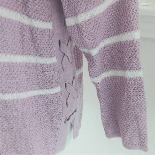 The Moon Design365 Striped Crew Neck Sweater Knit Violet Pullover Size L MSRP $108