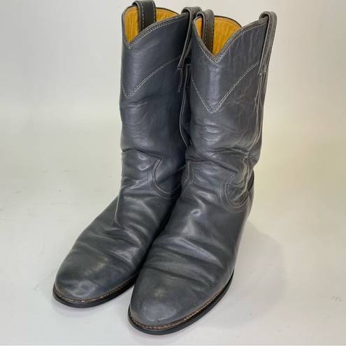 Justin Boots Justin Cowboy Boots Gray Vintage Roper Size 6 Western Round Toe 90s Rodeo Boot
