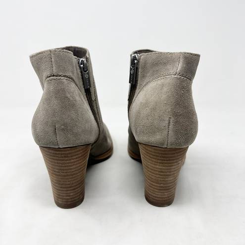 Isola [] Tan Suede Leather Chunky Heel Ankle Boots Metallic Burnished Toe Size 9