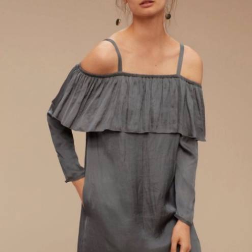 Wilfred Free Wilfred Brosset Satin Ruffle Cold Shoulder Dress Grey Large