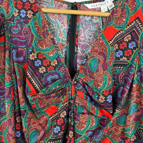 Veronica Beard NWT  Simmons Paisley Floral Silk Blend Top Flame Red Multi Size 10