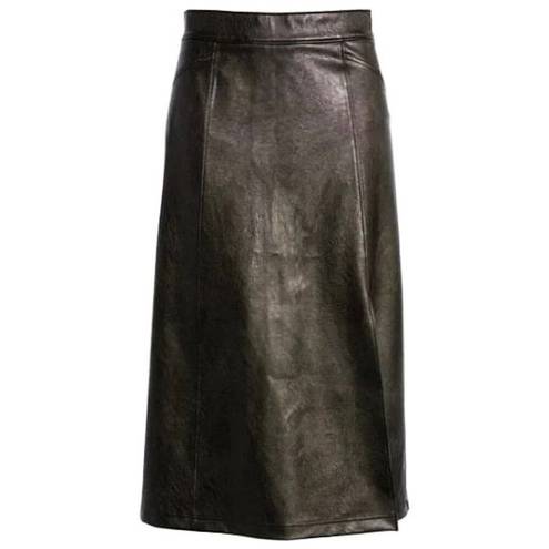 Spanx Leather-Like Midi Skirt Noir A-Line Shiny High-Waist Pencil Mid-Length S