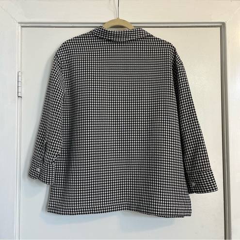 White Stag white and black check gingham button up long sleeve shirt blouse Y2K