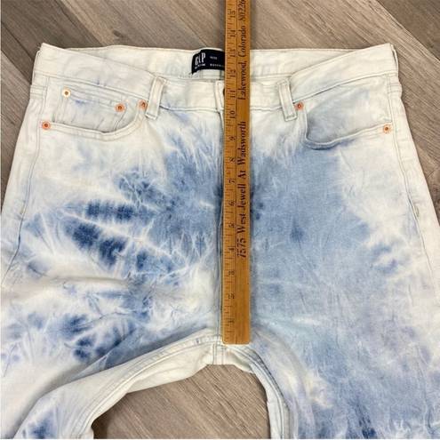 Gap  Tie Dye High Rise Raw Hem Cropped Boyfriend Jeans White Blue 10