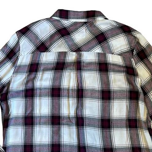 Rails  Women’s Sz L Plum Navy White Plaid Hunter Long Sleeve Button Down Shirt