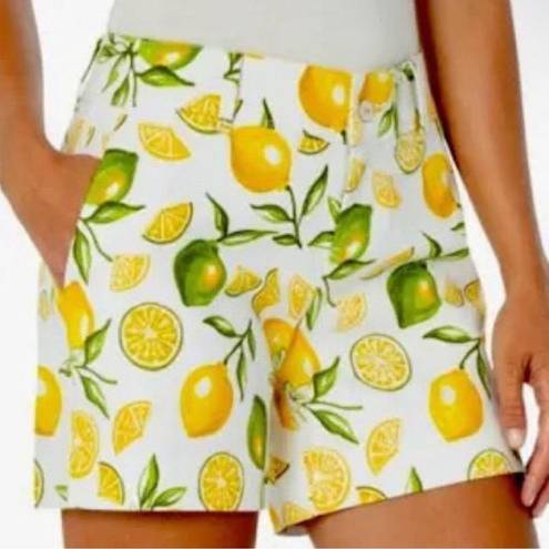 Isaac Mizrahi  New York Tailored Shorts Chino Lemon Printed Flat Front Womens 16