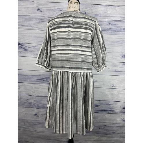 Petal  Roz Stripe Dress Womens Size L Black White Elbow Praire Peasant Flare