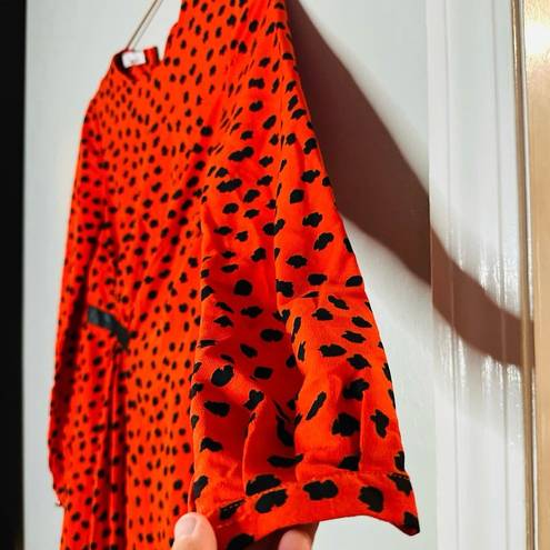 Hunter Bell  Orange Black Animal Print Lawton Polka Dot Ruched Dress Size 0