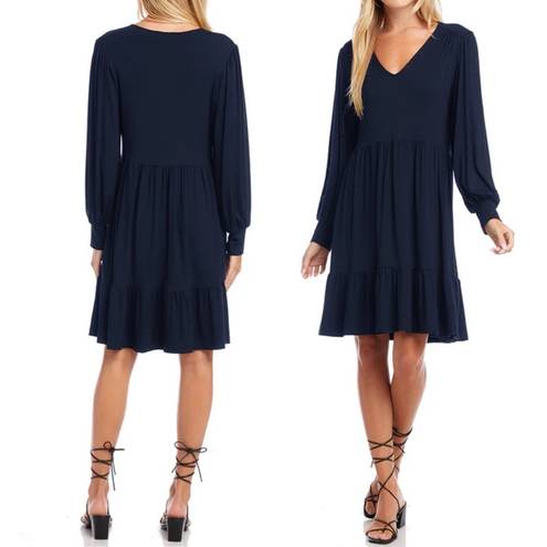 Karen Kane NWT  Long Sleeve Tiered Dress Navy Blue V Neck Women’s Size Large NEW