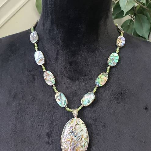 Coldwater Creek Womens Vintage  Abalone & Peridot Beaded Necklace with Lobster