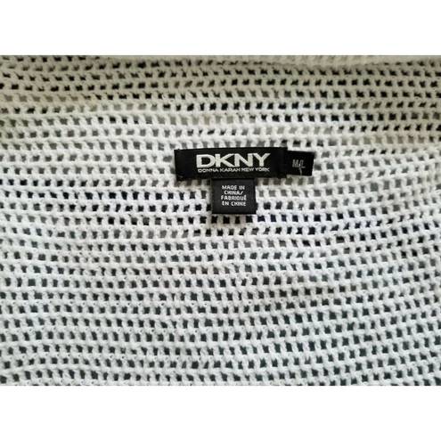 DKNY  White Open Weave 100% Cotton Cardigan Elbow Length Sleeves Front Drape M/L