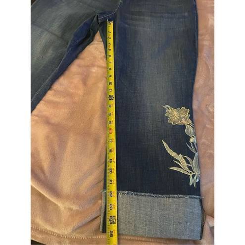 NYDJ NWT  Marilyn Straight Ankle Cuffed Jeans /Gold Appliqué Blue Size 18W