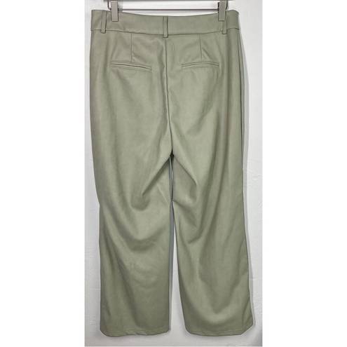 7 For All Mankind  Sage Green Distressed Faux Leather Wide Leg Pants Large NWT