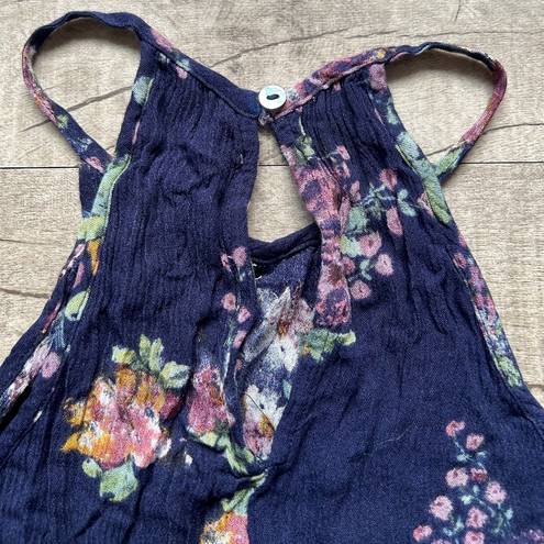 Chloe and katie  High Neck Floral Navy Sleeveless Tank Top Boho Festival CUTE XS