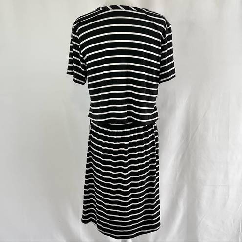 Market & Spruce New  Cut Out Back Striped T-Shirt Dress Black White Size Large