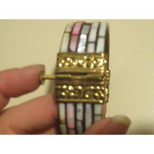 The Row Vintage 5- Mother of Pearl Inlay Brass Hinged Pin Latch Bracelet