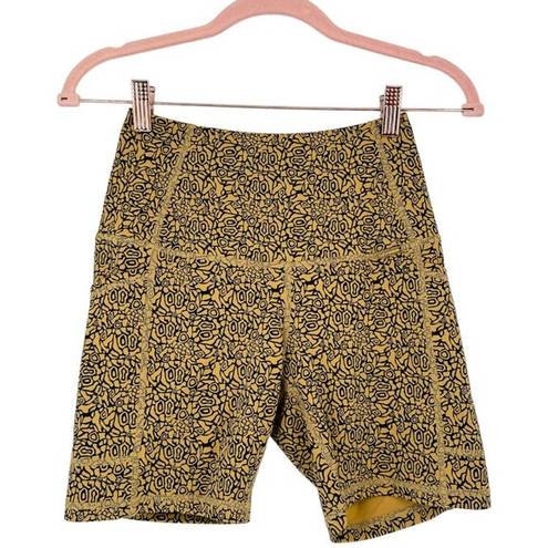 Harper Cleo  Biker Shorts Small Gold Black Patterned Athleisure Activewear