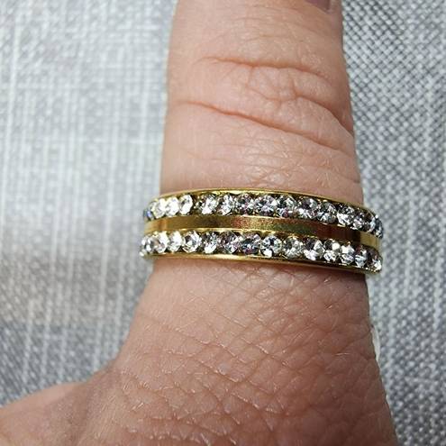 infinity Gold Color Stainless Steele Ring Size 20 Euro Clear Rhinestone  Band