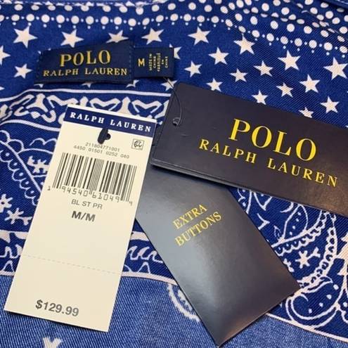 Polo NWT  Ralph Lauren button front bandana paisley print top shirt navy M