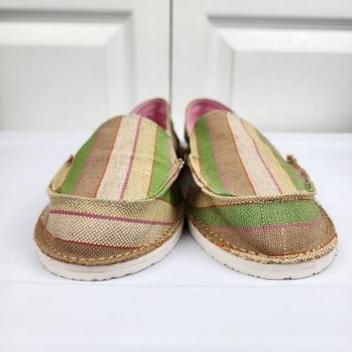 mix no. 6  Size 10 Lightweight Slip-on Comfort Shoes Green Beige Striped Canvas