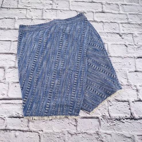 The Loft Ann‎ Taylor Skirt Womans 6 Blue Textured Asymetrical Fringe Hem Faux Wrap