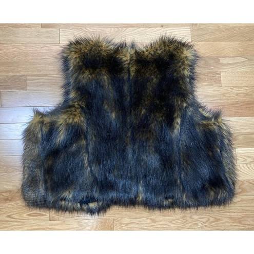 INC  International Concepts Faux Fur Vest Womens Plus Size 3X Black Brown Winter