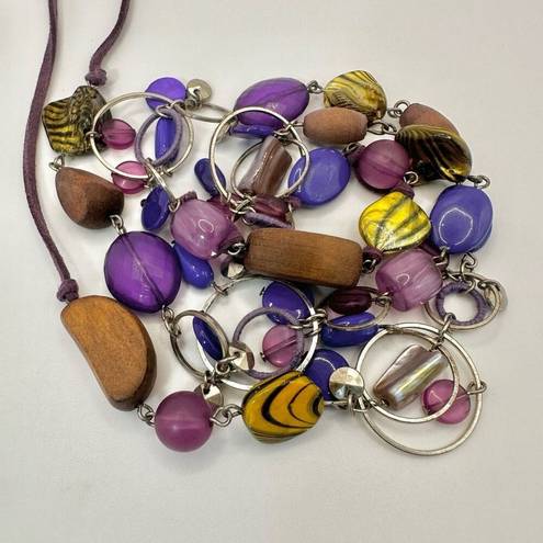 Coldwater Creek  purple and abalone beaded long necklace