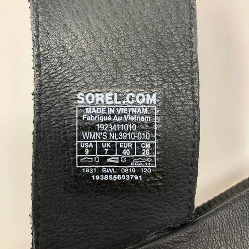 Sorel Like New  Women's Roaming Black Leather Platform Espadrille Sandal 9