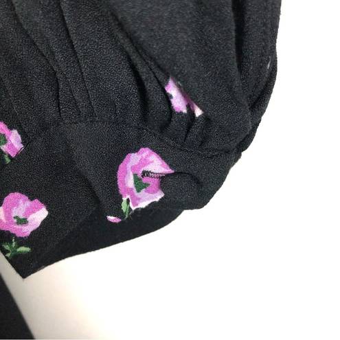 Equipment  Alexandria Black Purple Floral Dress Long Sleeve V Neck Knee Length 8