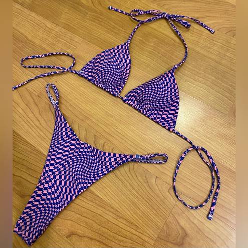 SheIn  Pink & Purple Checkered Triangle Bikini Set