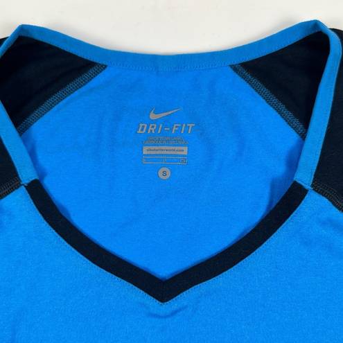 Nike Dri Fit Short Sleeve Blue Black V-Neck T-shirt Size Small