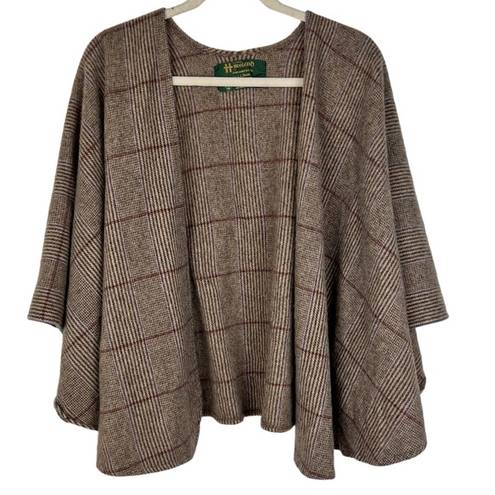 L.L.Bean Vintage  Plaid Lambswool Poncho Made in Ireland Neutral Multicolor