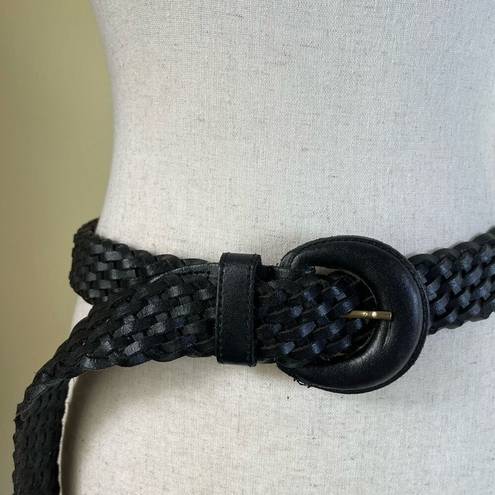 Buckle Black Vintage 80s 90s Braided Leather Belt Woven Wide  Waist Belt Size M/L