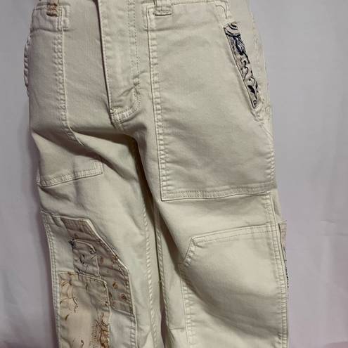 Pilcro  Beige Cargo Pants with Paisley Patches