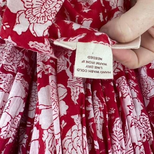 Ruby Alix of Bohemia Tuesday  Dress Red Floral Cotton Midi Dress Boho Size M